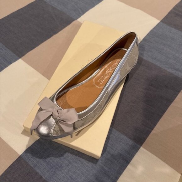 Coach Shoes - Coach “Sarah” Signature Ballet Flats – Silver Metallic – Size 8.5 M